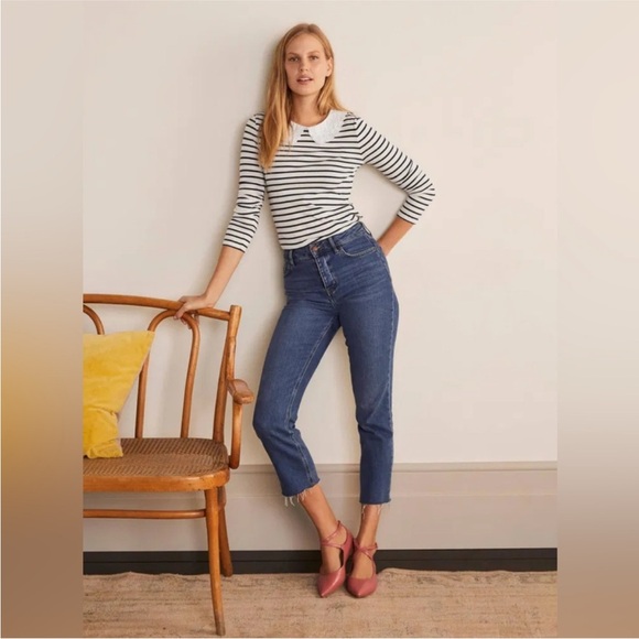 Boden Tops - Boden Black and White Striped Boatneck Top